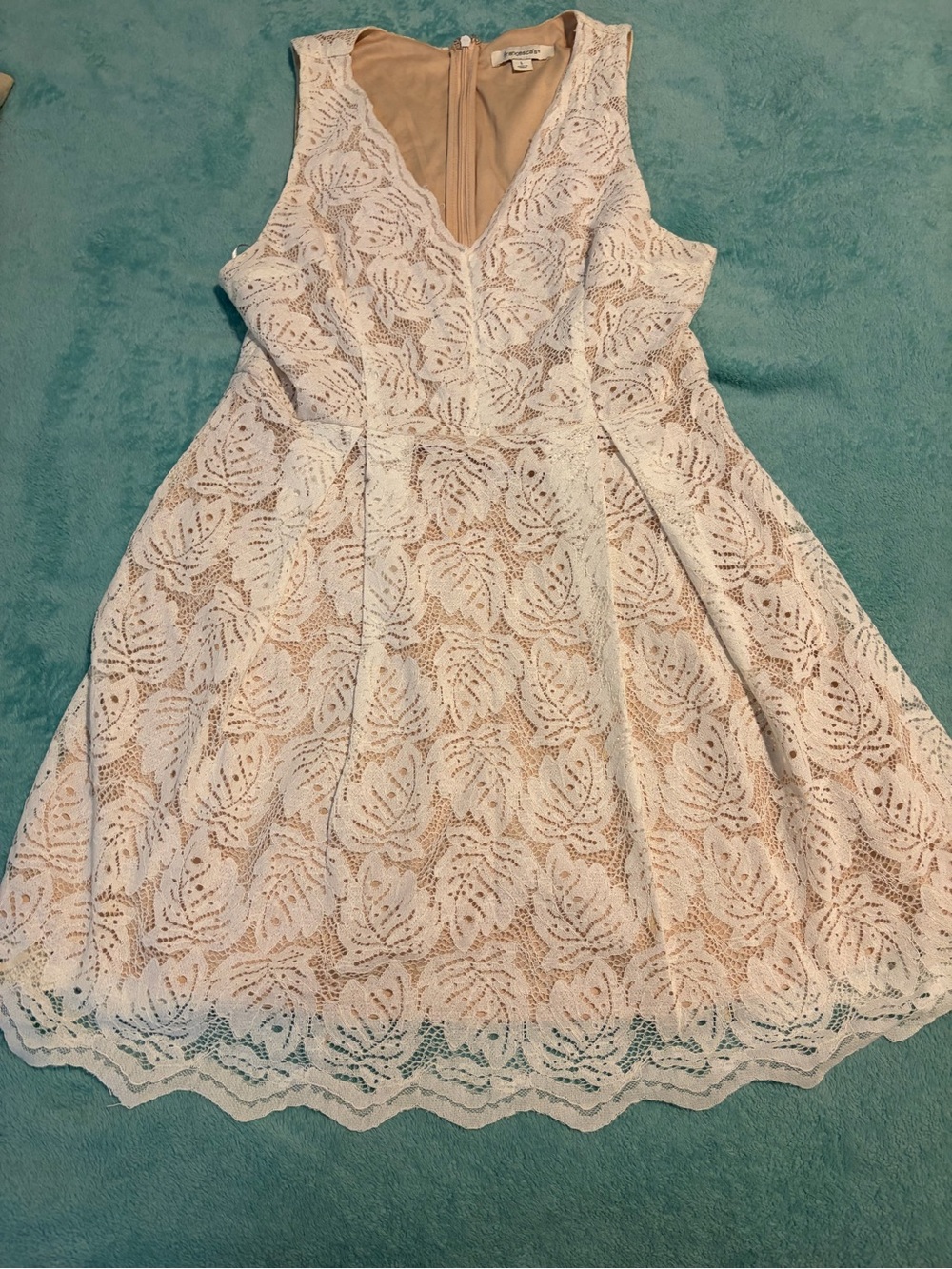Francesca's Collections White Lace Mini Dress with Nude Lining